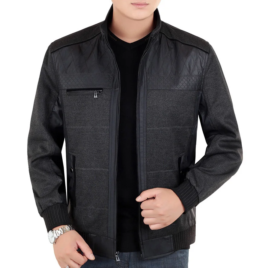 

Men Casual Thin Mens Jackets 2020 Autumn Jacket Stand Collar Middle Age Slim Jaqueta Masculina Plus Size HJ482