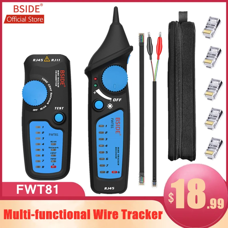 BSIDE FWT81 Cable Tracker Telephone Wire LAN TV Line Finder Tester RJ45 RJ11