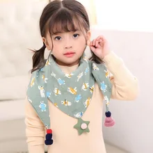 Хлопковый треугольный шарф, двойной шарф, 1 шт., сохраняющий тепло, детский воротник, мультипликационный узор