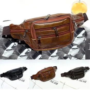 

Men Fashion Fanny Pack Pure Color Leather Shoulder Waterproof Chest Bag Leather Waist Bag Multi-pocket Adjustable Belt Bag