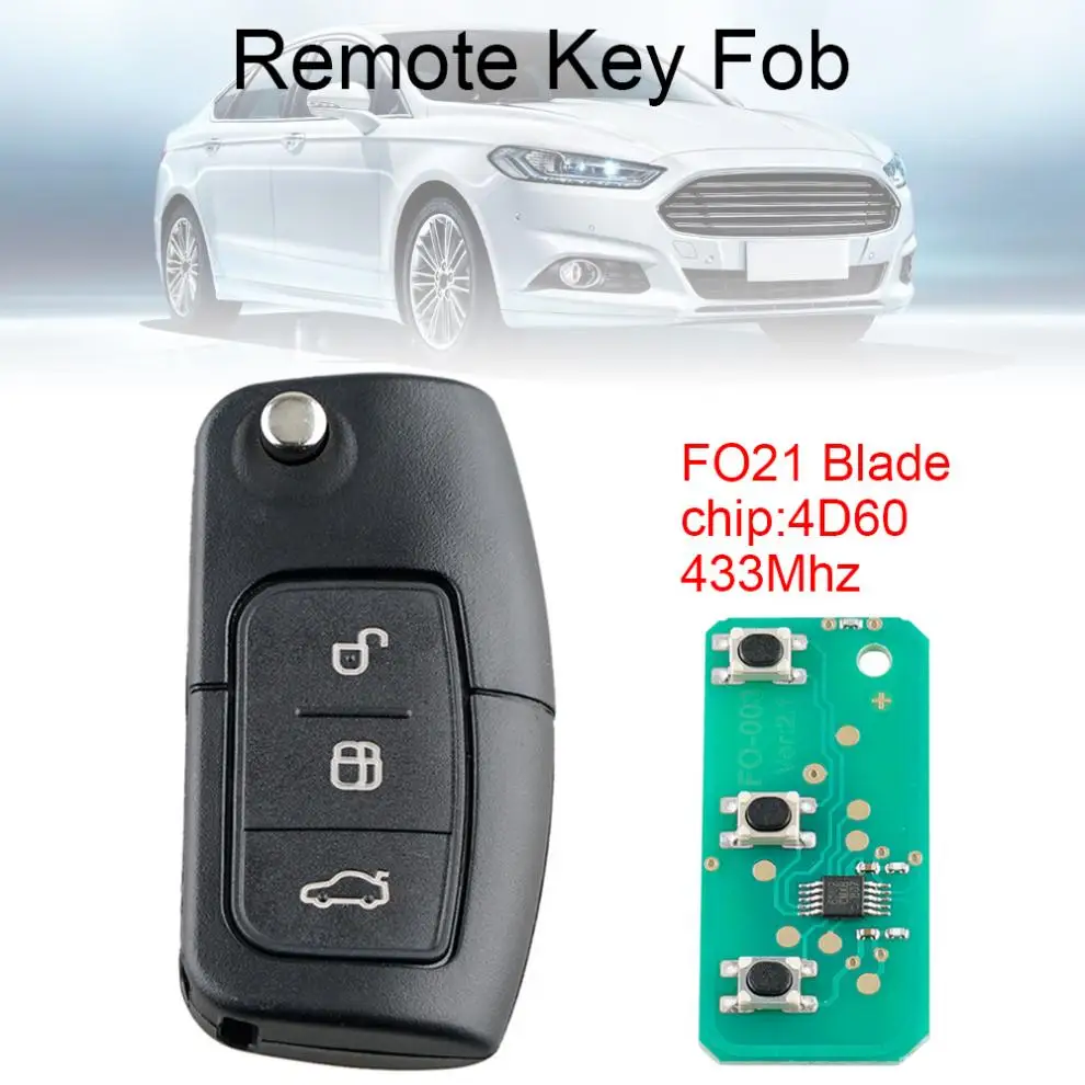 

433 Mhz 3 Buttons Remote Car key with 4D60Chip and FO21 Blade Fit for Ford Monde New