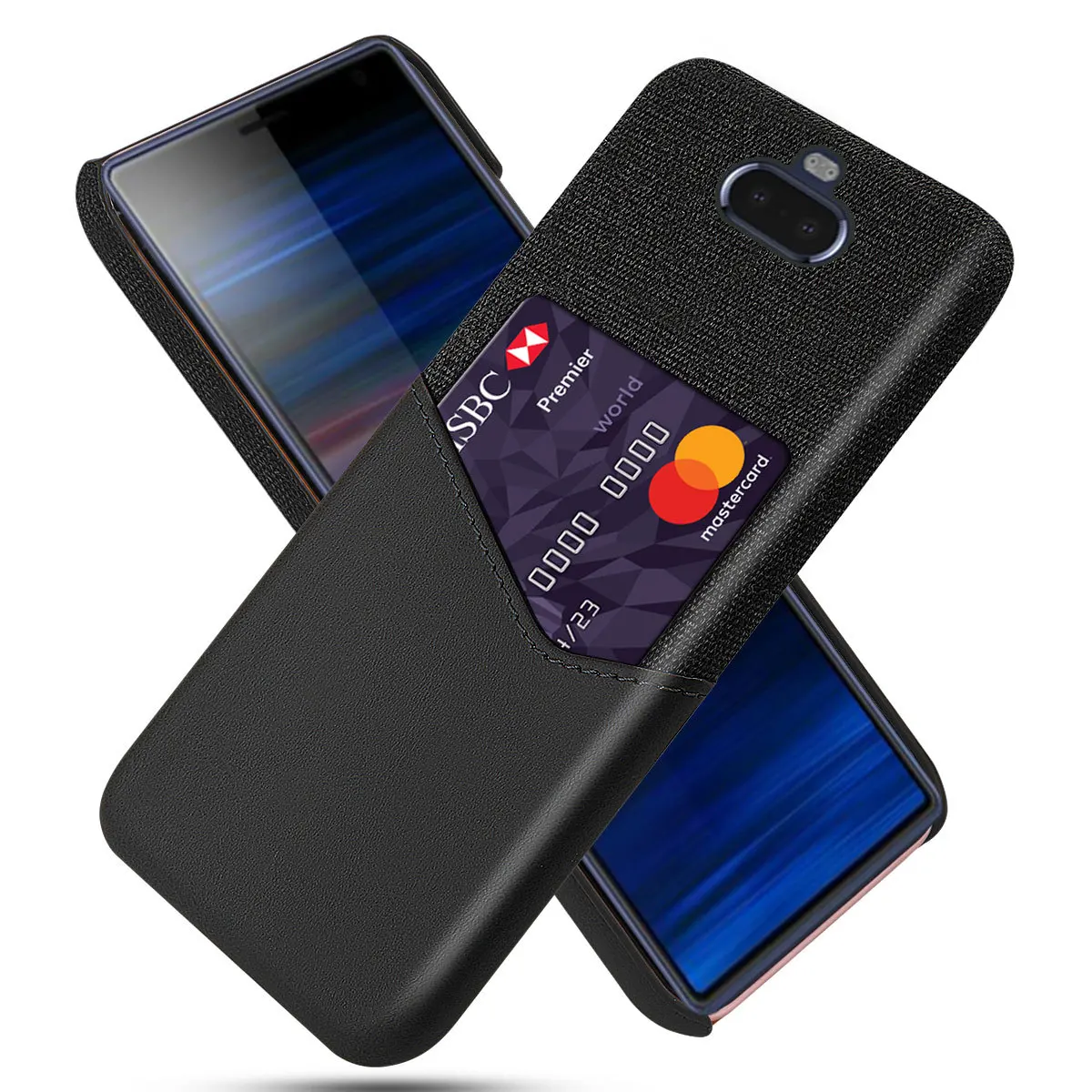 DCK кожаный жесткий карточка из ткани телефонные чехлы для Sony Xperia XZ Premium XZ1 Compact XZ2 XZ3 XZ4 тонкий гибридный жесткий чехол для телефона - Color: Black