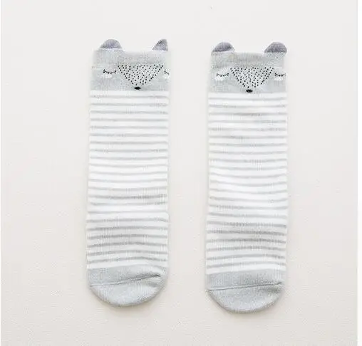 gray strip fox Детские Нескользящие Гольфы с рисунком животных для новорожденных мальчиков и девочек милые хлопковые носки с рисунком лисы и кота для малышей - Цвет: gray strip fox