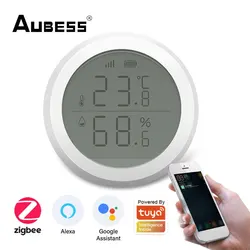 Aubess Smart Home Tuya Zigbee Indoor Hygrometer Thermometer Temperature And Humidity Sensor With LCD Display Via Alexa Google