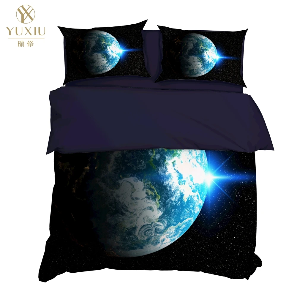 

YuXiu 3D Printed Earth Duvet Covers 3Pcs set Black Blue Bedding Set Bed Linen Cover Pillowcases King Queen Full Twin size