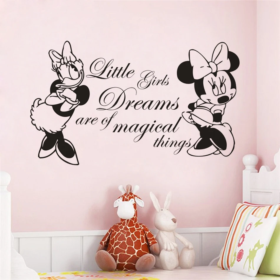 Disney Minnie Mouse & Daisy Wall Mural Kids Room Decor Little Girl Dreams Quote Wall Sticker Vinyl Art Poster Accessories
