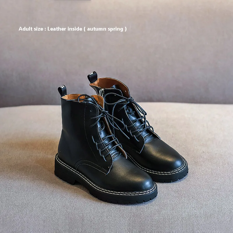 Adult leather inside AAdct/сезон осень-зима; Новинка; ботинки для девочек; модные брендовые Ботинки martin; детские ботинки принцессы для девочек; коллекция года; детская обувь в британском стиле - Цвет: Adult leather inside