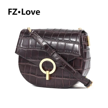 

Genuine Leather Saddle Bag for Women Ladies Shoulder Bag Crocodile Casual Purses Small Crossbody Bags Messenger Purse Handbag