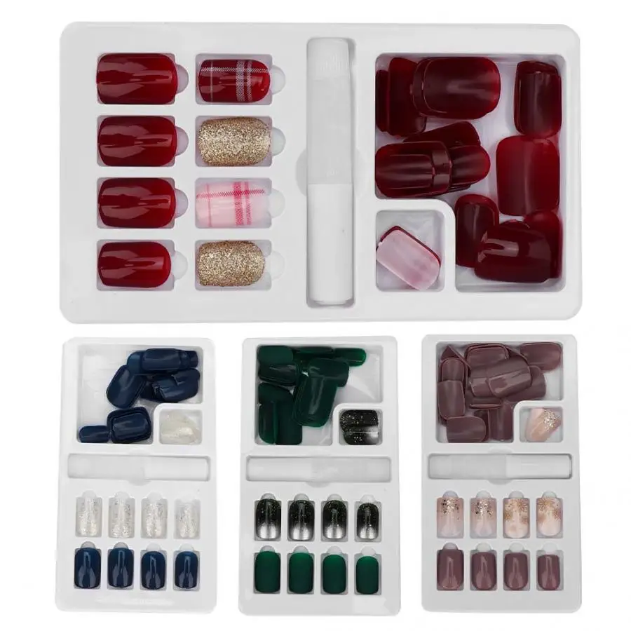 

30Pcs Mixed Color Reusable False Nail Tips Detachable Fake Nail Art Patch Wearable Glitter Nail Tip Manicure Tool with Glue