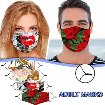

Adult Fashion Printed Washable Face Mask Adjustable Buckle Color Mixing 5PCS Mask Dustproof Sunscreen Anti Wind Mascarillas