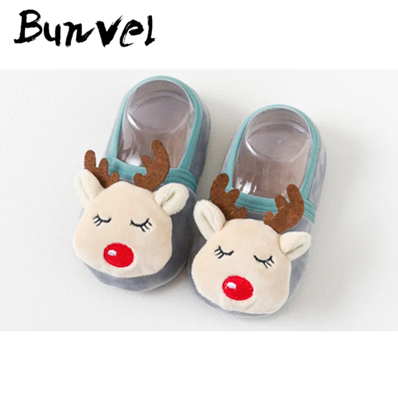 Bunvel/зимняя теплая обувь для младенцев; детские домашние тапочки; Детская комнатная обувь для малышей; тапочки для новорожденных девочек и мальчиков - Цвет: Серый