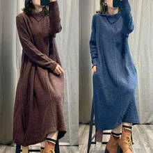Новинка, зимний модный Женский вязаный свитер с отворотом, однотонное платье с длинным рукавом XA433
