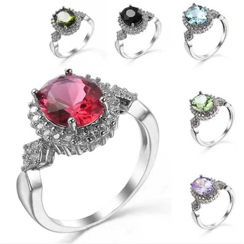 

Luxury Women Ring Silver Floral Multicolor Crystal Zircon Rings Wedding Gift Rings For Women Rhinestone Silver Anillos Crystal