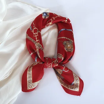 

Luxury Silk Satin Head Scarf For Women Fashion Kerchief Print Hair Scarfs 60cm Square Headband Neck Scarves For Ladies Dropship