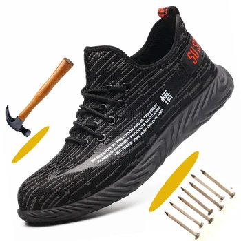 

Men's Protective Steel Toe Cap Anti-smashing Safety Shoes for Men Casual Light Mesh Sport Shoes Anti-Puncture Work Safety Shoes