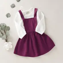1-6Y комплекты детской одежды для маленьких девочек белая футболка с длинными рукавами Топы+ комбинезон, платье, одежда