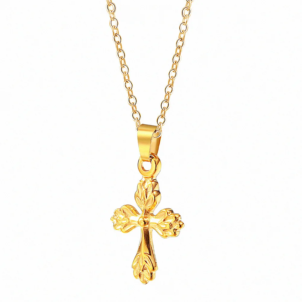 

European And American Minimalist Flower Type Cross Pendant Stainless Steel Necklaces Women's Titanium Steel Choker Sweater Chain