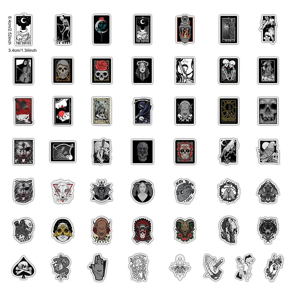 50pcs Dark Skull Skeleton Stickers For Stationery Notebooks Scrapbooking Material Gotic Sticker Vintage Aesthetic Craft Supplies