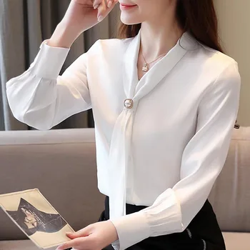 

White Shirt Women's 2020 New Chiffon Spring Blusas Femininas Elegant Shirt Office Women's Tops Long-Sleeved Blouses Shirt 800i