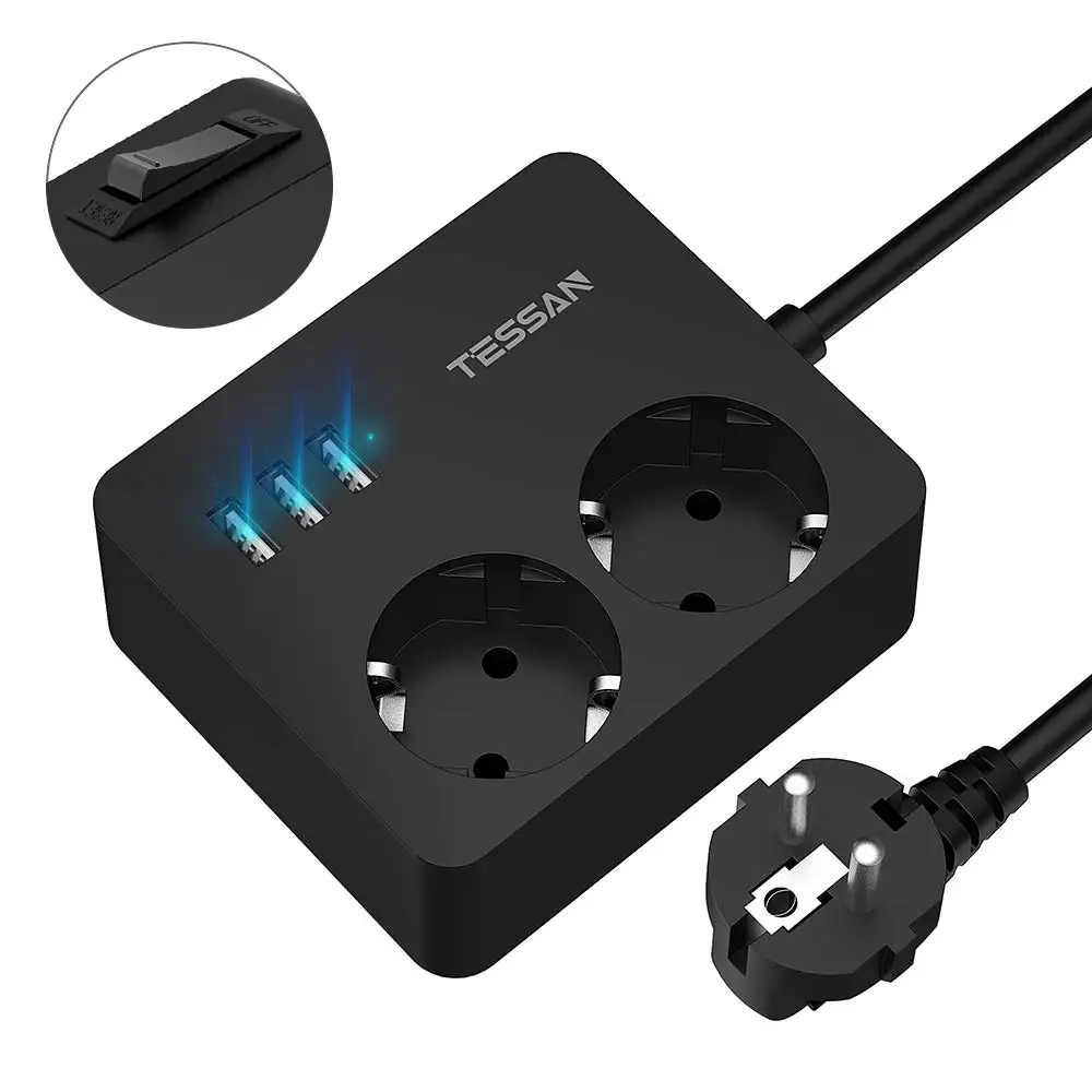Дорожный удлинитель с европейской розеткой 1/2/3 розеток переменного тока 4 USB