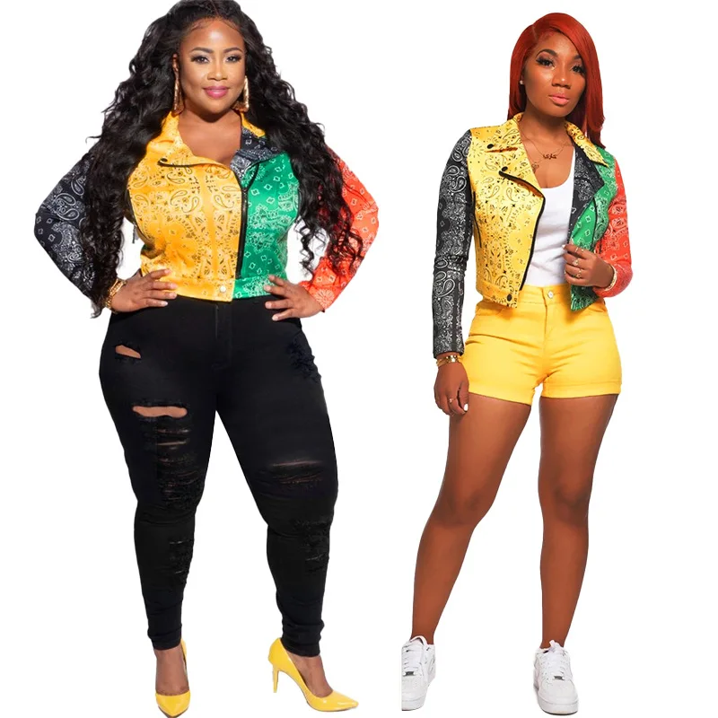 

Women Winter New Fashion National Style Printed Zipper Front Coats Long Sleeve Pluse Size Turndown Collar Slim Outfits