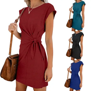 

Hot Pure Color Tie-in Waist Pregnant Women's Dress Soft And Comfortable Cotton Spot Vestidos Gestante Pregnancy Dress Robe