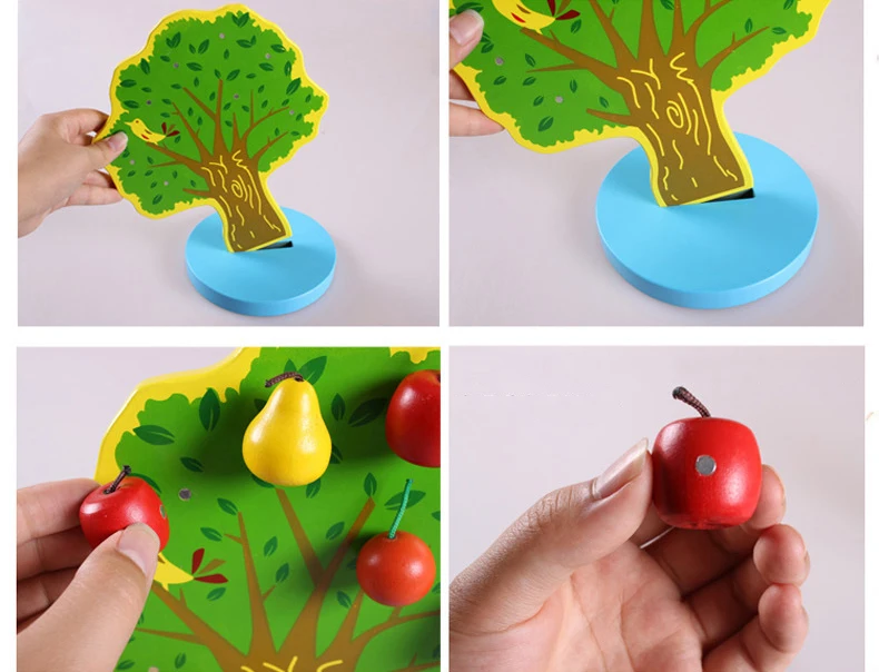 Новые материалы montessori Обучающие деревянные игрушки, сделай сам, магнитные яблока груши дерево 3D Пазлы игрушки для детей