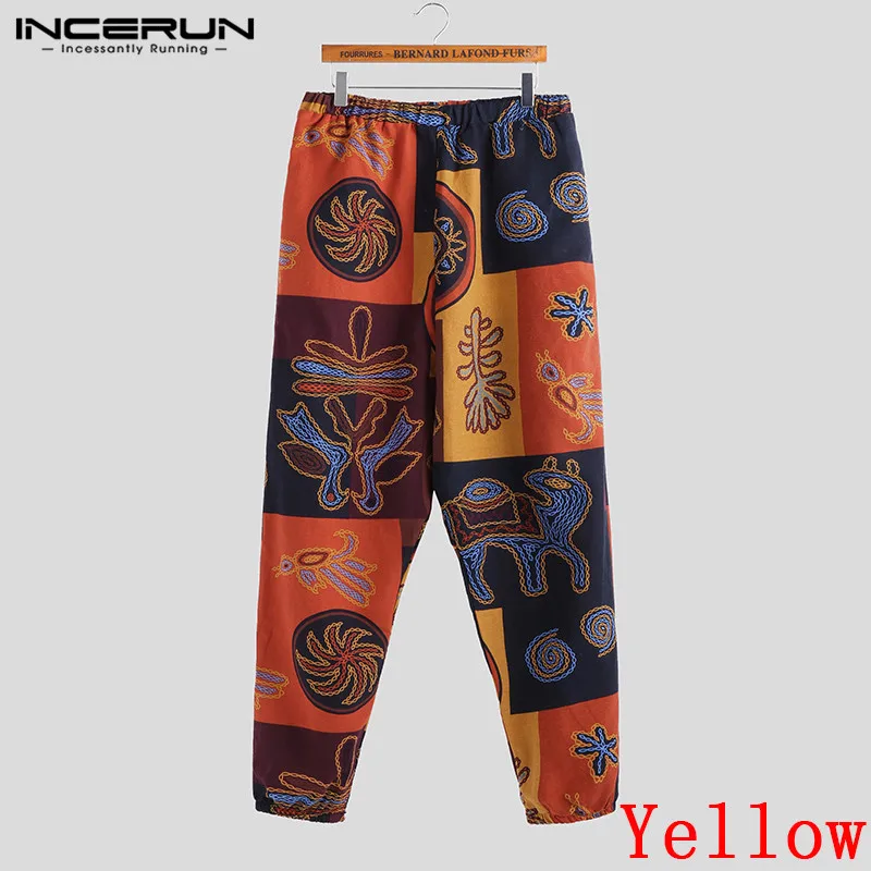 Yellow Pants Мужские шаровары с принтом в стиле хип-хоп свободного кроя с эластичной резинкой на талии Штаны для уличного бега прямая Брюки со стрелкой Для мужчин Винтаж танцевальные штаны INCERUN - Цвет: Yellow Pants