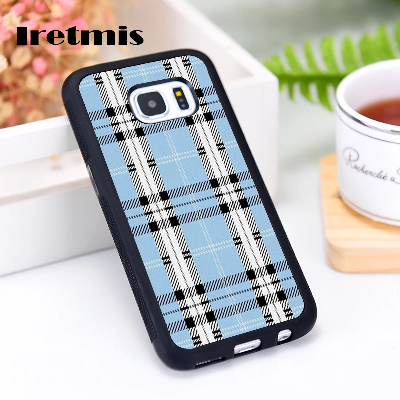 

Iretmis phone case cover for Samsung Galaxy S5 S6 S7 S8 S9 edge plus S10 Lite S10E Note 8 9 10 Scottish blue tartan tweed