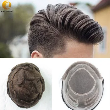 

Durable Nature Hairline Human Hair Toupee Density 130% Hair Prosthesis Lace Front Wig Men 6 " 8x10 Mono in Center Men Hair Piece