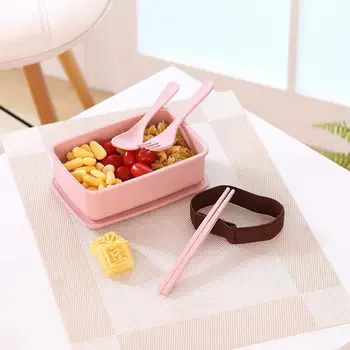 

600ML Bamboo Fiber Bento Box Dinnerware Healthy Storage Food Container Children Kids School Office Portable Microwave Lunch Box