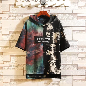

Mens Tops Tees Summer Print Short Sleeve With Sweatshirt Hooded T Shirt Hip Hop Streetwear Sports Wear Tshirt