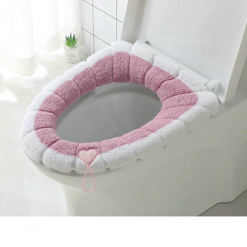 3 ColorUniversal теплые мягкие моющееся сиденье для унитаза крышка коврик зимний комплект коврик для унитаза сиденье Чехол для унитаза крышка аксессуары для ванной комнаты - Цвет: Pink