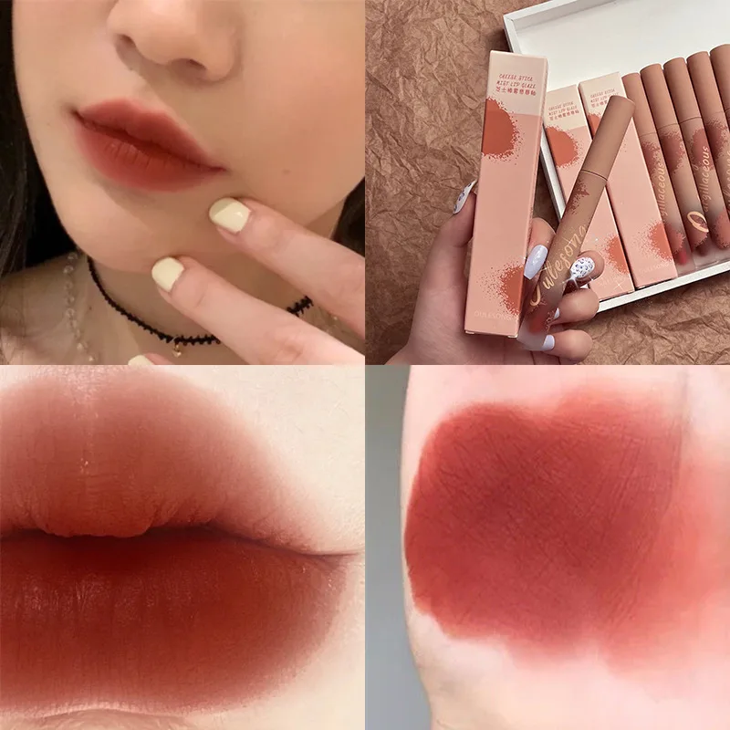 6 Color Thin Tube Matte Lipstick Fashion Velvet Lip Gloss Waterproof Durable Non-stick Cup Sexy Lip Practical Cosmetic TSLM1