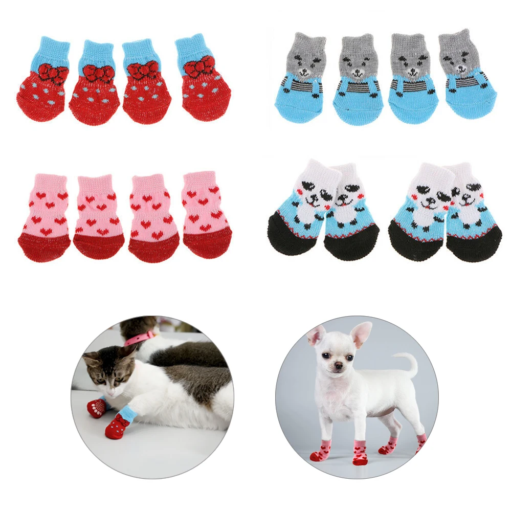 AntiSlip Knit Pet Socks with Sticky Buckle Andiker 4 Pcs Dogs Socks