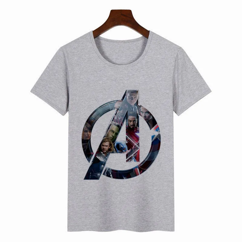 Женская футболка в стиле Харадзюку с принтом из фильма Marvel из фильма «мстители», футболка с короткими рукавами и воротником 0, женская уличная одежда, рубашка - Цвет: gray-A35A1