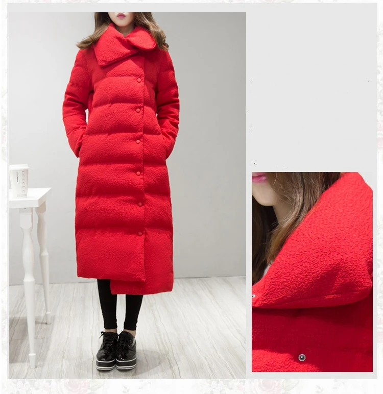 Модная зимняя женская куртка повседневное длинное зимнее пальто для женщин Красного размера плюс женская парка неровная и длинная высококачественная ткань