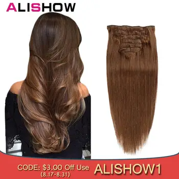 

Alishow Full Head Brazilian Machine Made Remy Hair 120G #613 Blonde 16inch-22inch Natural Straight Clip In Human Hair Extensions