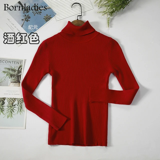 Bornladies 2021 Basic Turtleneck Women Sweaters Autumn Winter Tops Slim Women Pullover Knitted Sweater Jumper Soft Warm Pull Burgundy