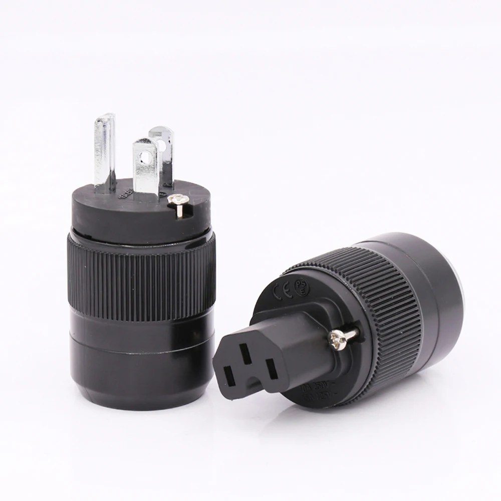 

Pair Brass Rhodium Plated US version AC Power Plug +IEC Female Connector DIY Mains Power Cord Cable