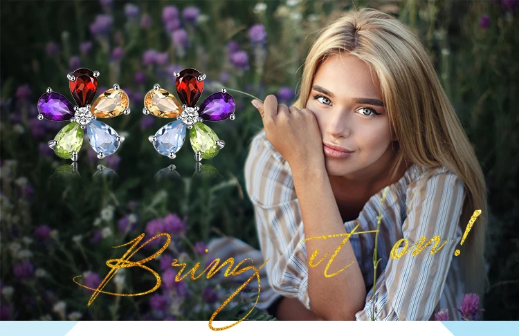 JewelryPalace цветок 4.3ct натуральный аметист цитрин гранат перидот голубой топаз серьги гвоздики 925 пробы серебро горячие ювелирные изделия