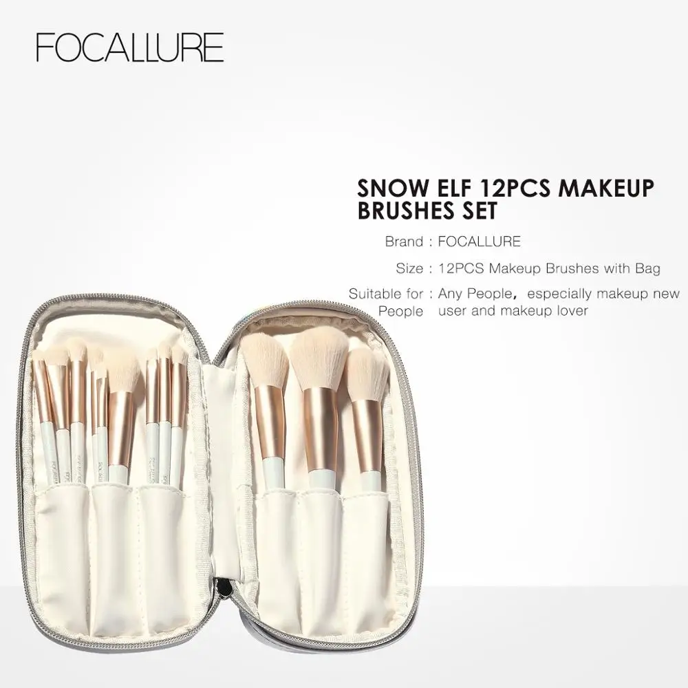 FOCALLURE 12 шт. набор кистей для макияжа с сумкой косметические кисти тени для век основа пудра подводка для глаз инструмент