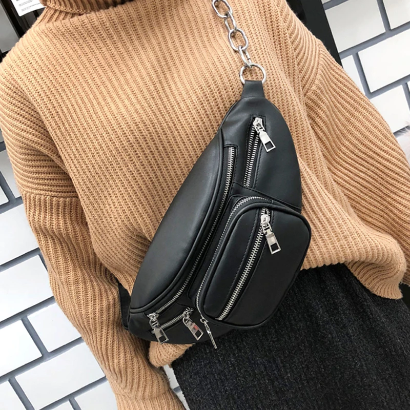

Women PU Leather Belt Zipper Waist Fanny Bag Belt Pack Chest Bag Shoulder Small Belt Money Purse