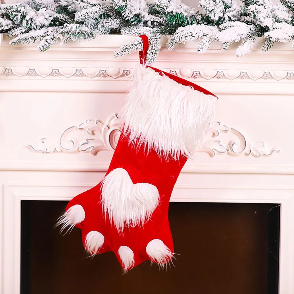 1PC Christmas Cat Claw Stockings Hanging Christmas Tree Decoration New Year Candy Bag Gifts Socks Stocking Ornament