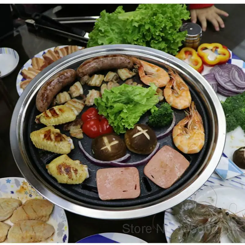 Бездымный гриль для барбекю круглый маленький с древесным углем дома корейский