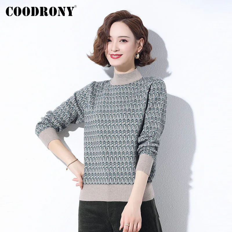 COODRONY Brand Striped Stand Collar Knitwear Female Jumpers 2020 Winter Casual Slim Pullover Sweaters Women W1099