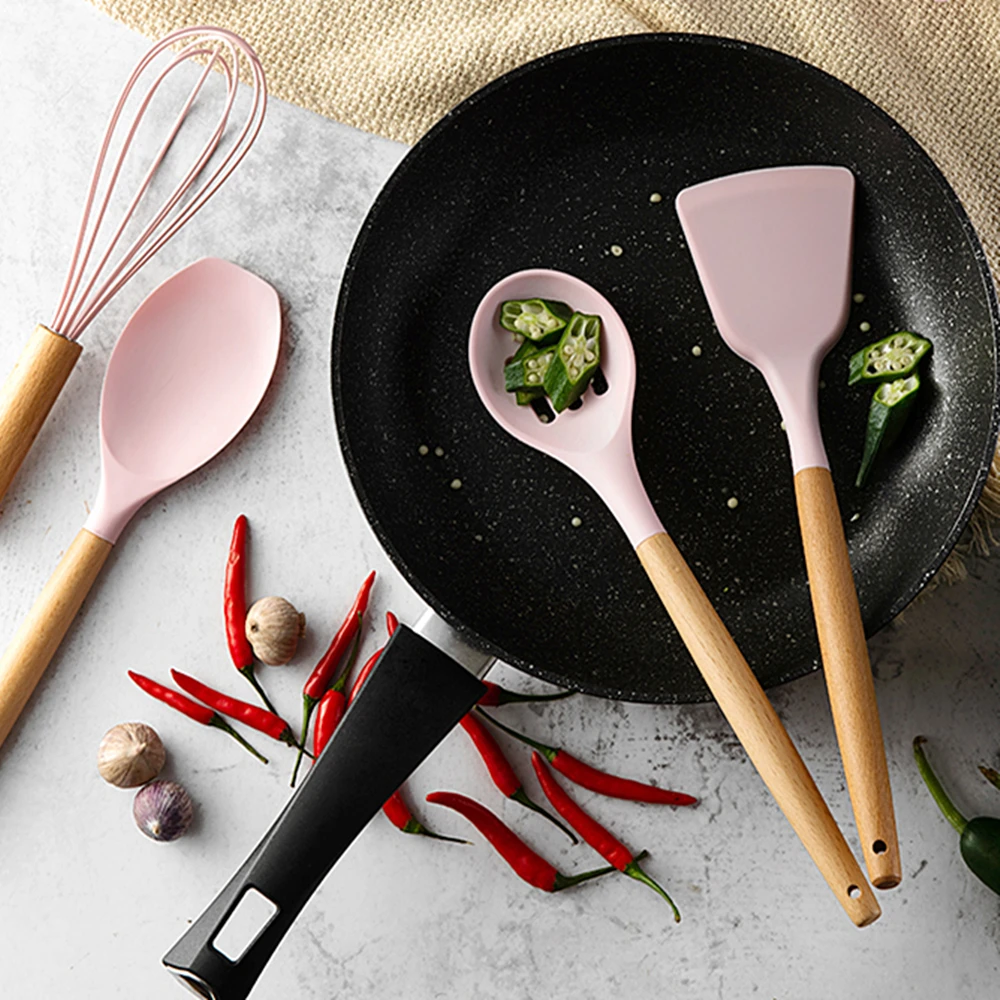 911PCS Silicone Cooking Utensils Set Non-stick Spatula Shovel Wooden Handle Cooking Tools Set With Storage Box Kitchen Tools (7)