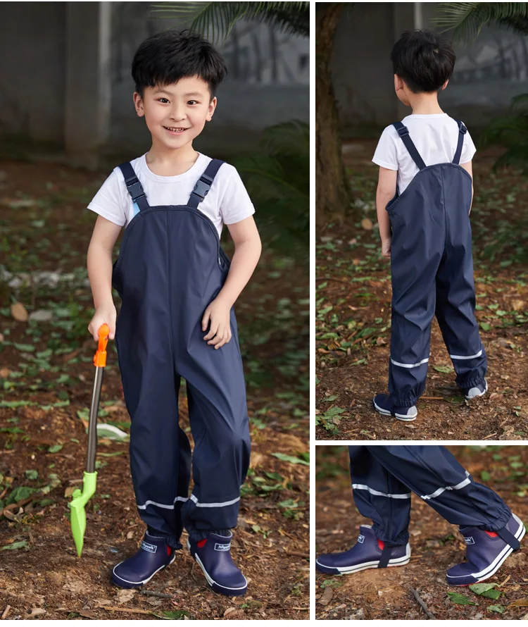 Brand Waterproof Baby Girls Boys PU Rain Pants Sporty Trousers with Strap Children Outerwear Kids Outfits For 80-140cm