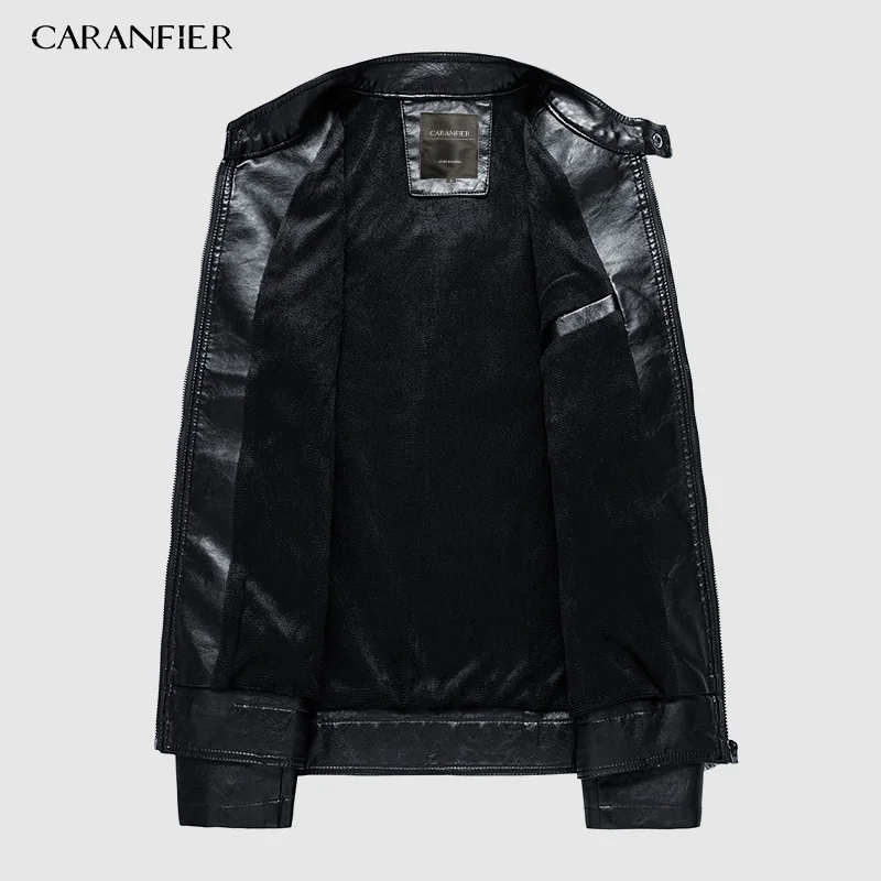 Мужская кожаная куртка CARANFIER модная мотоциклетная в стиле панк из искусственной