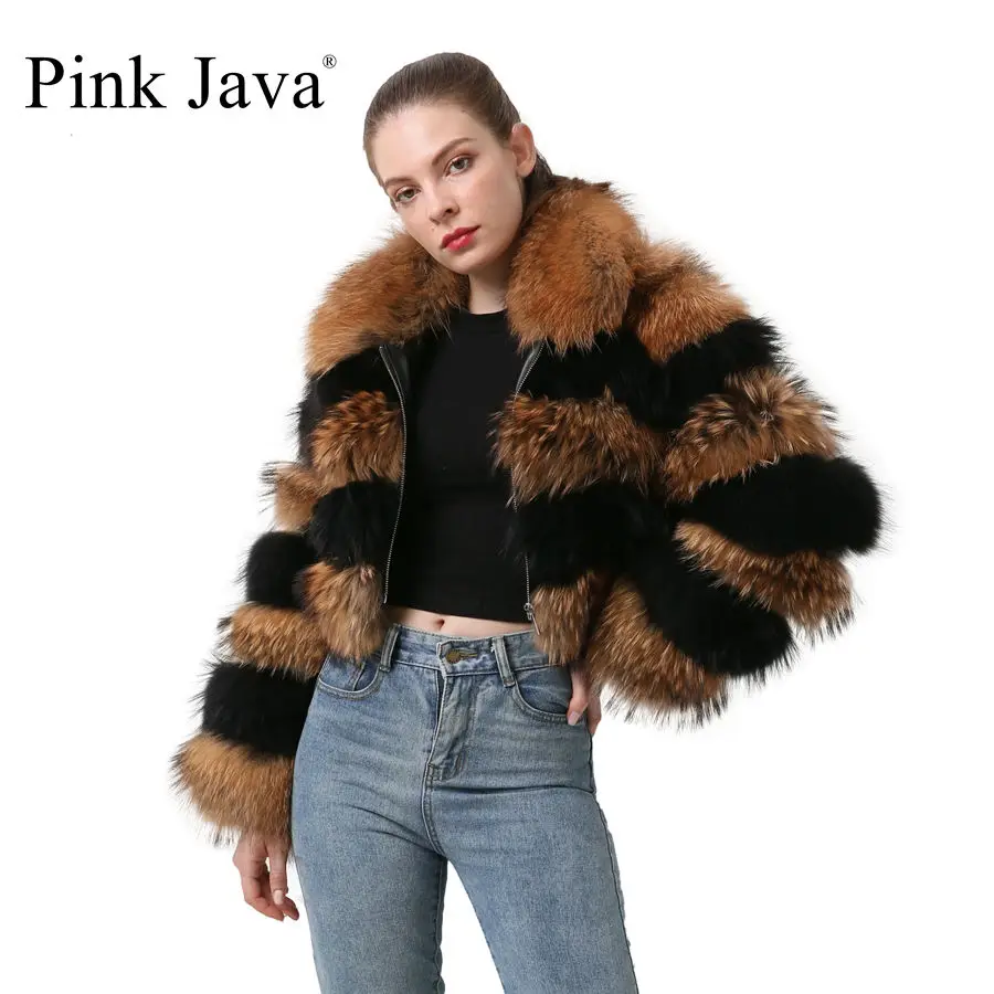 Розовый java QC20061 Новое Поступление Женское пальто из натурального меха енота